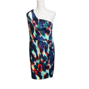 Bold Elements Abstract Print One Shoulder Midi Dress Size Large - NWT